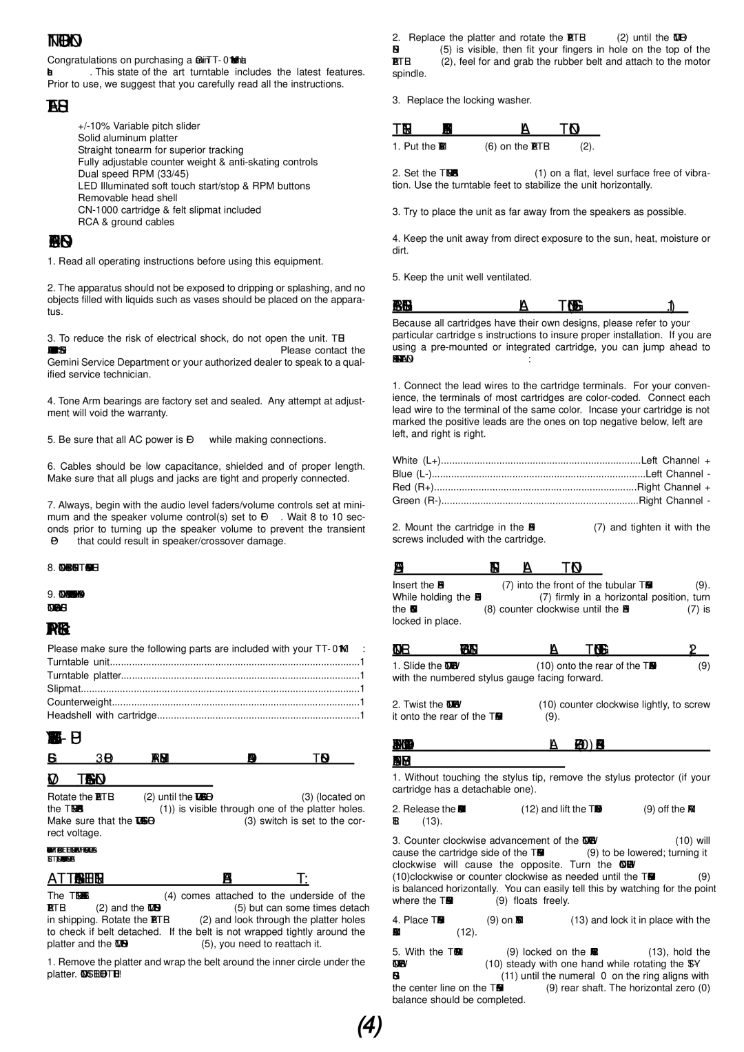 Gemini TT-01mkii manual Introduction, Features, Precautions, Parts Checklist, Assembly & SET-UP 