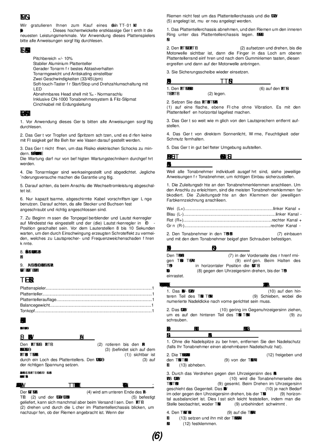 Gemini TT-01mkii manual Einleitung, Leistungsmerkmale, Vorsichtsmanahmen, Teile-Checklist, Zusammenbau UND Anordnung 