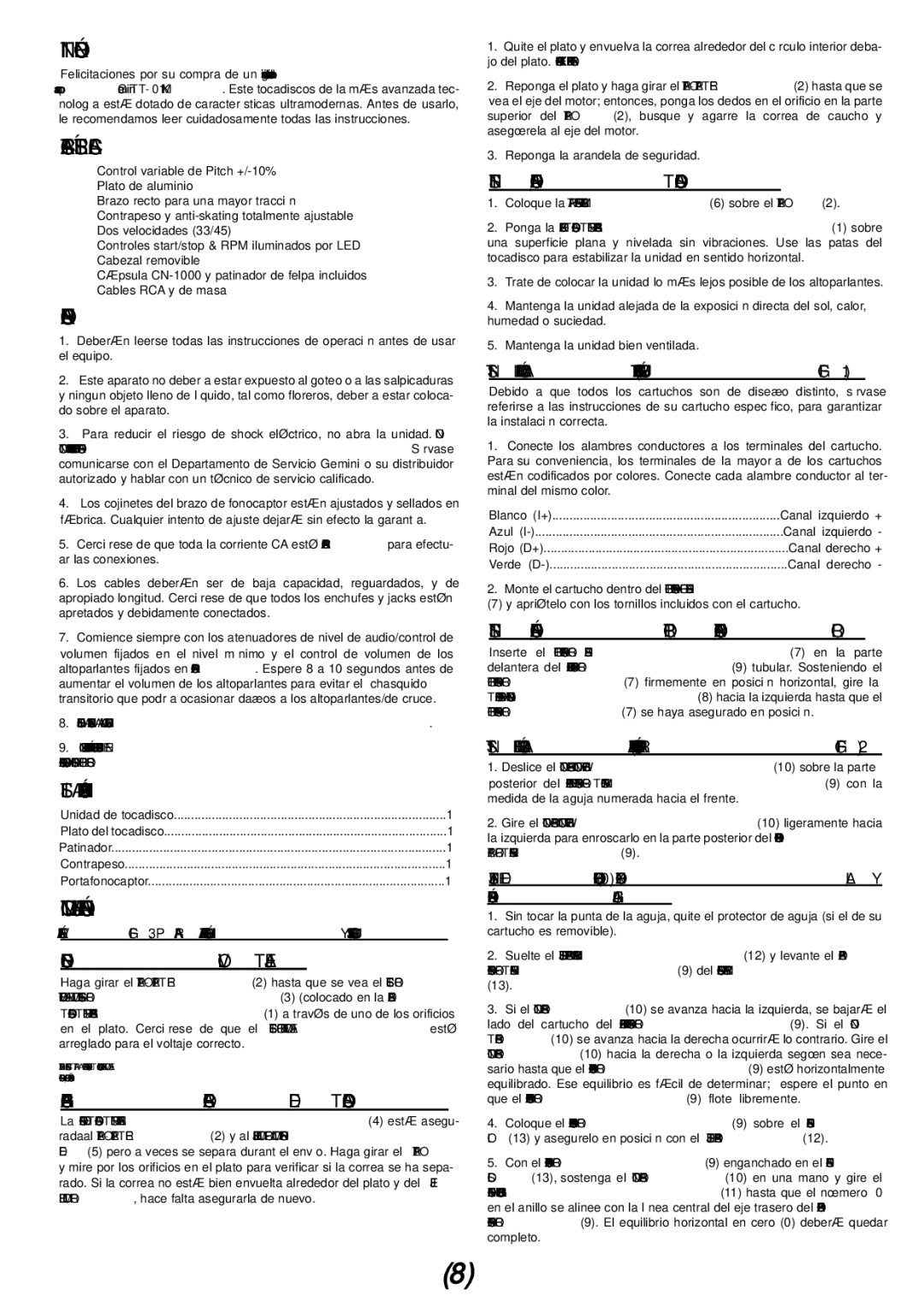 Gemini TT-01mkii manual Introducción, Características, Precauciones, Montaje Y Configuración 