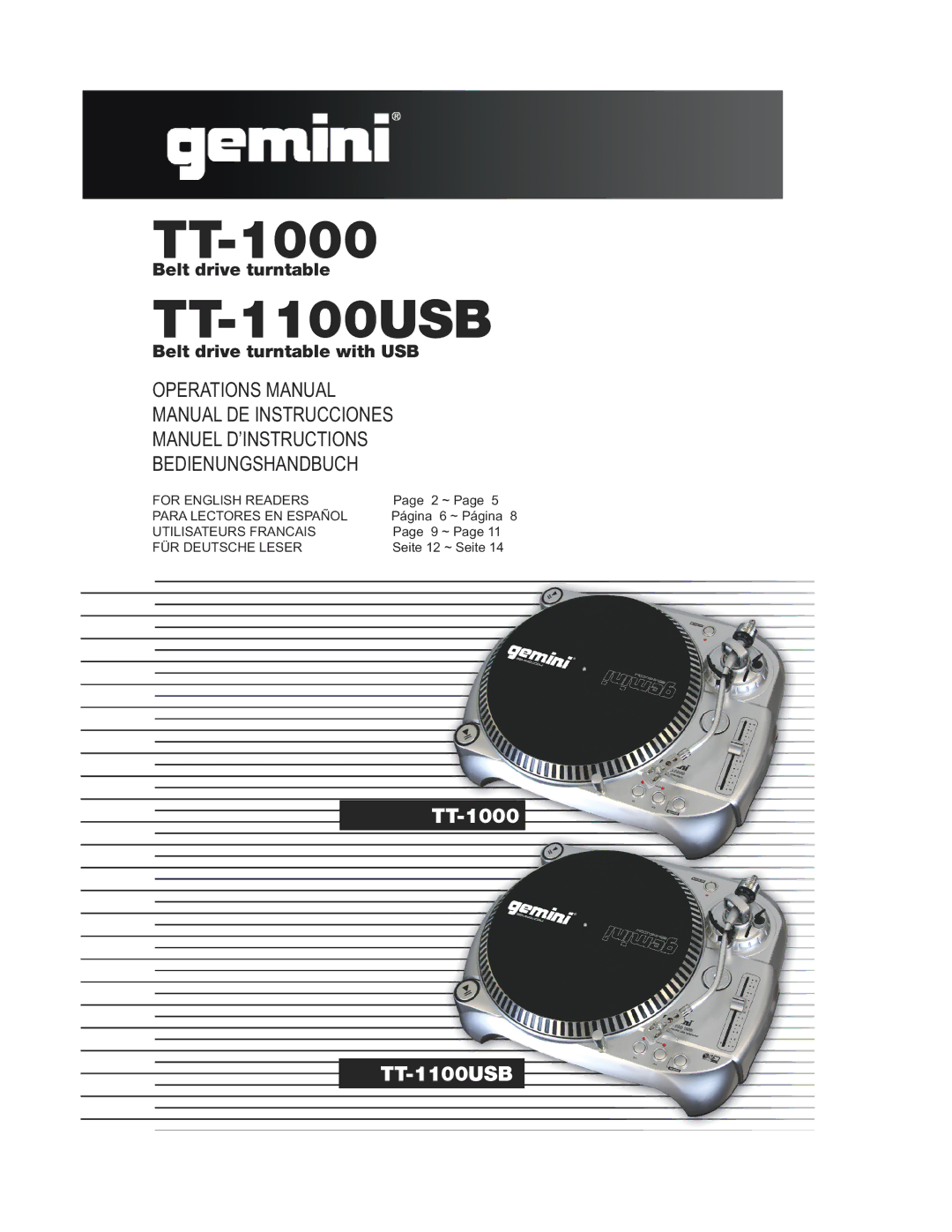 Gemini TT-1000, TT-1100 USB manual 