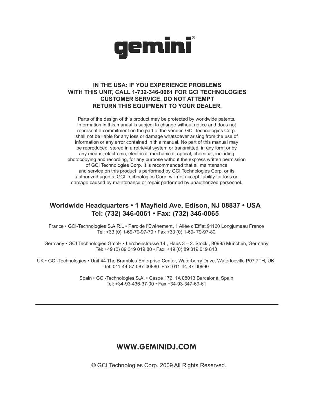 Gemini TT-1000, TT-1100 USB manual GCI Technologies Corp All Rights Reserved 