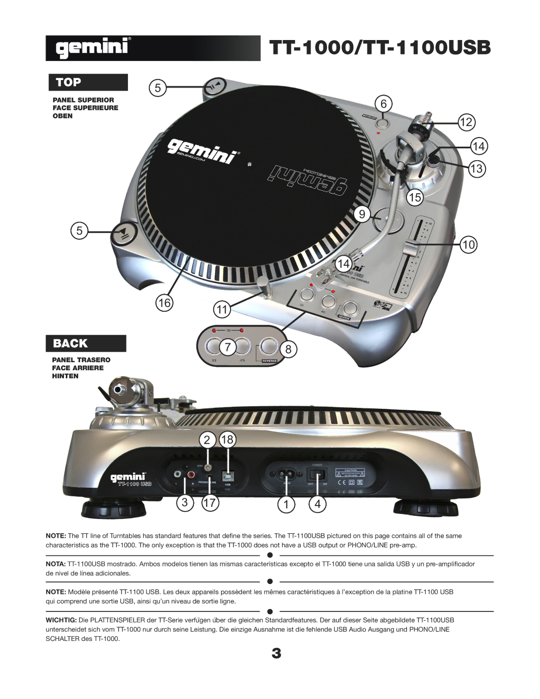 Gemini TT-1100 USB manual TT-1000/TT-1100USB 