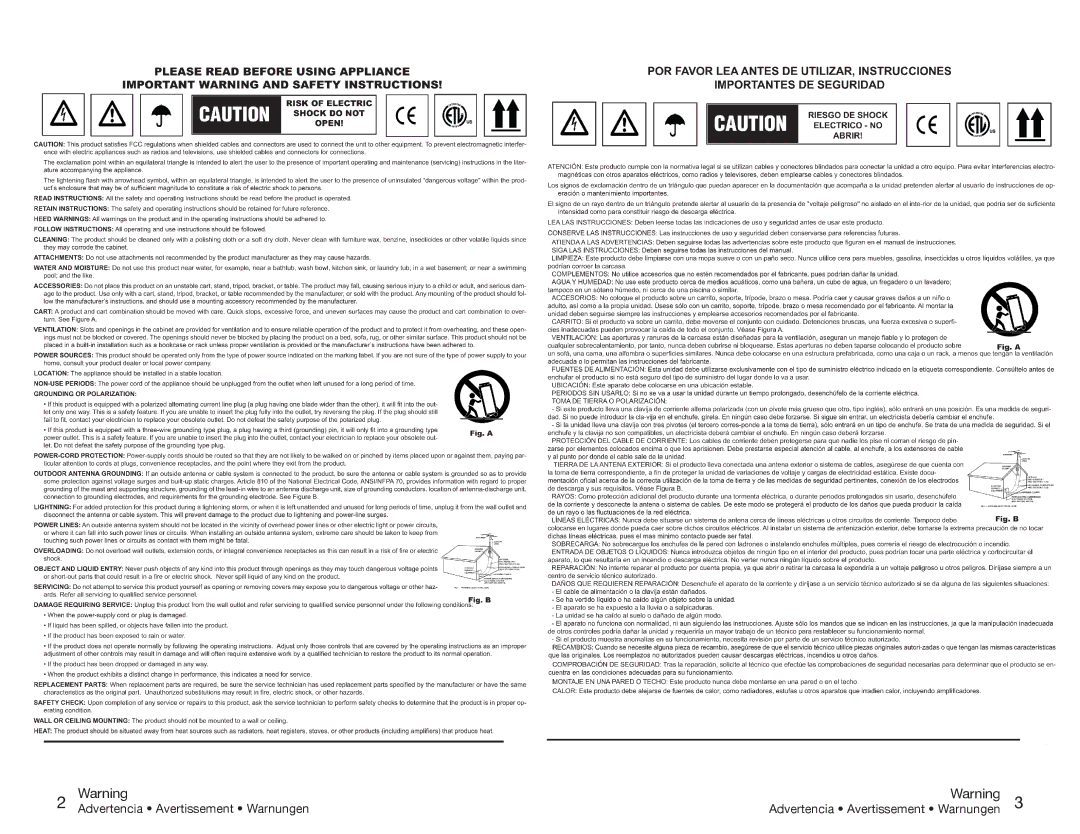 Gemini UHF-116M, UHF-216M, UHF-216HL, UHF-116HL manual Avertissement Warnungen 