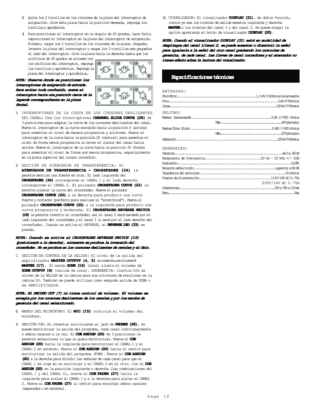 Gemini UMX-3 manual Especificacionestécnicas, Entradas, Salidas, Generales 