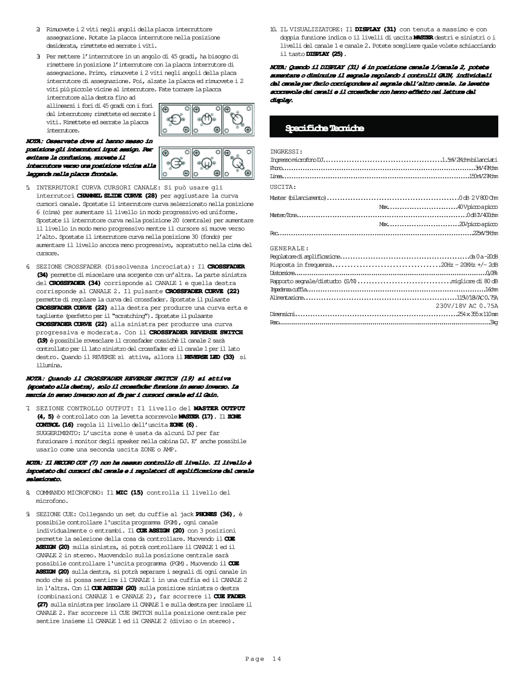 Gemini UMX-3 manual SpecificheTecniche, Ingressi, Uscita, Generale 