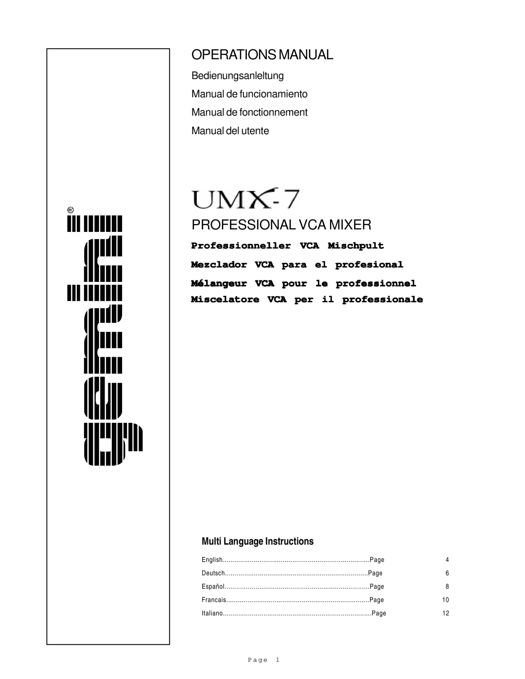 Gemini UMX-7 manual Operations Manual 