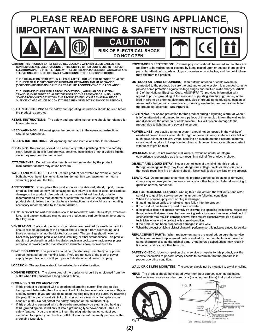 Gemini UMX-SE manual Risk of Electrical Shock Do not Open 