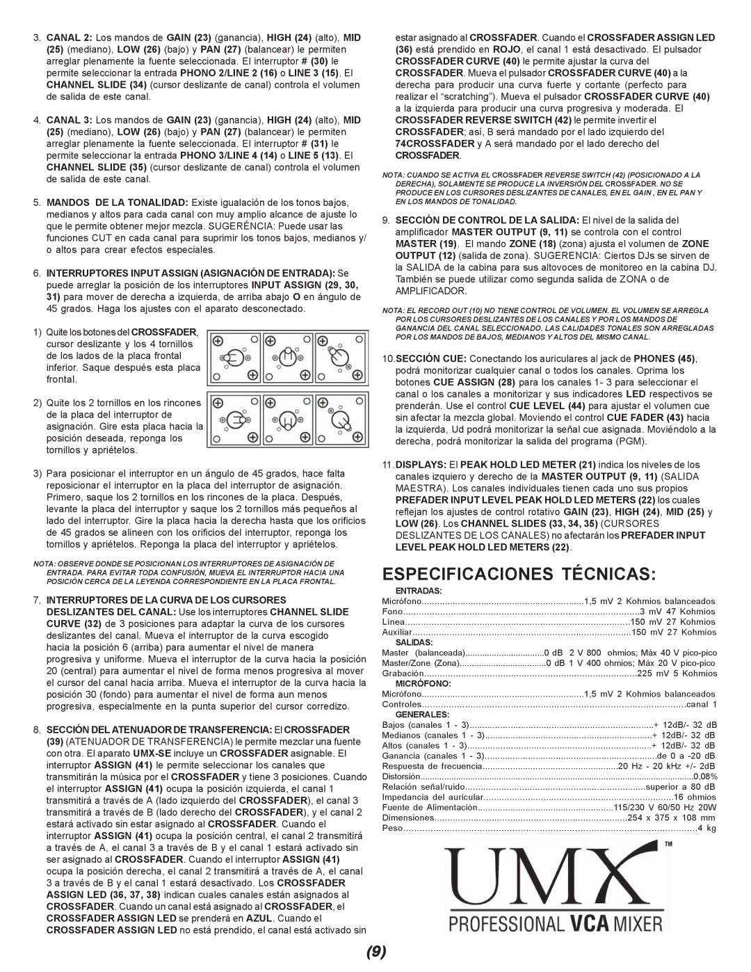 Gemini UMX-SE manual Especificaciones Técnicas, Amplificador 