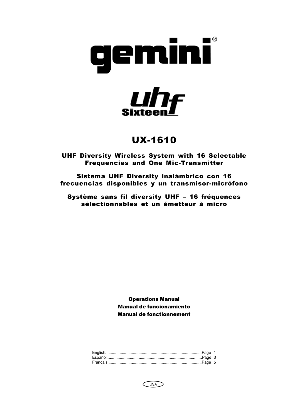 Gemini UX-1610 manual 