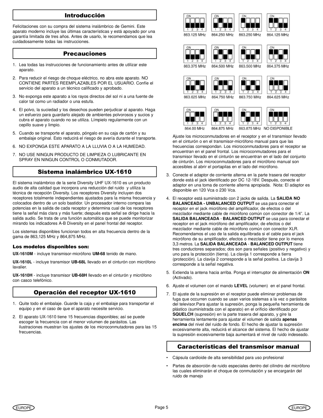 Gemini UX-1610 manual Introducción 