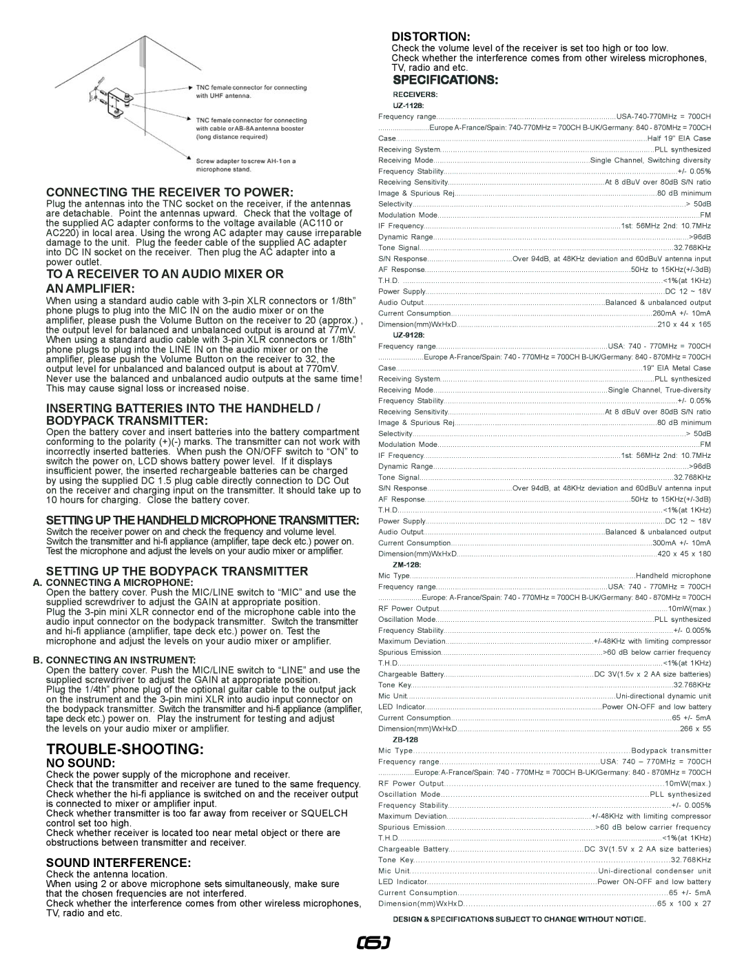 Gemini UZ-9128, UZ-1128 manual Trouble-Shooting 