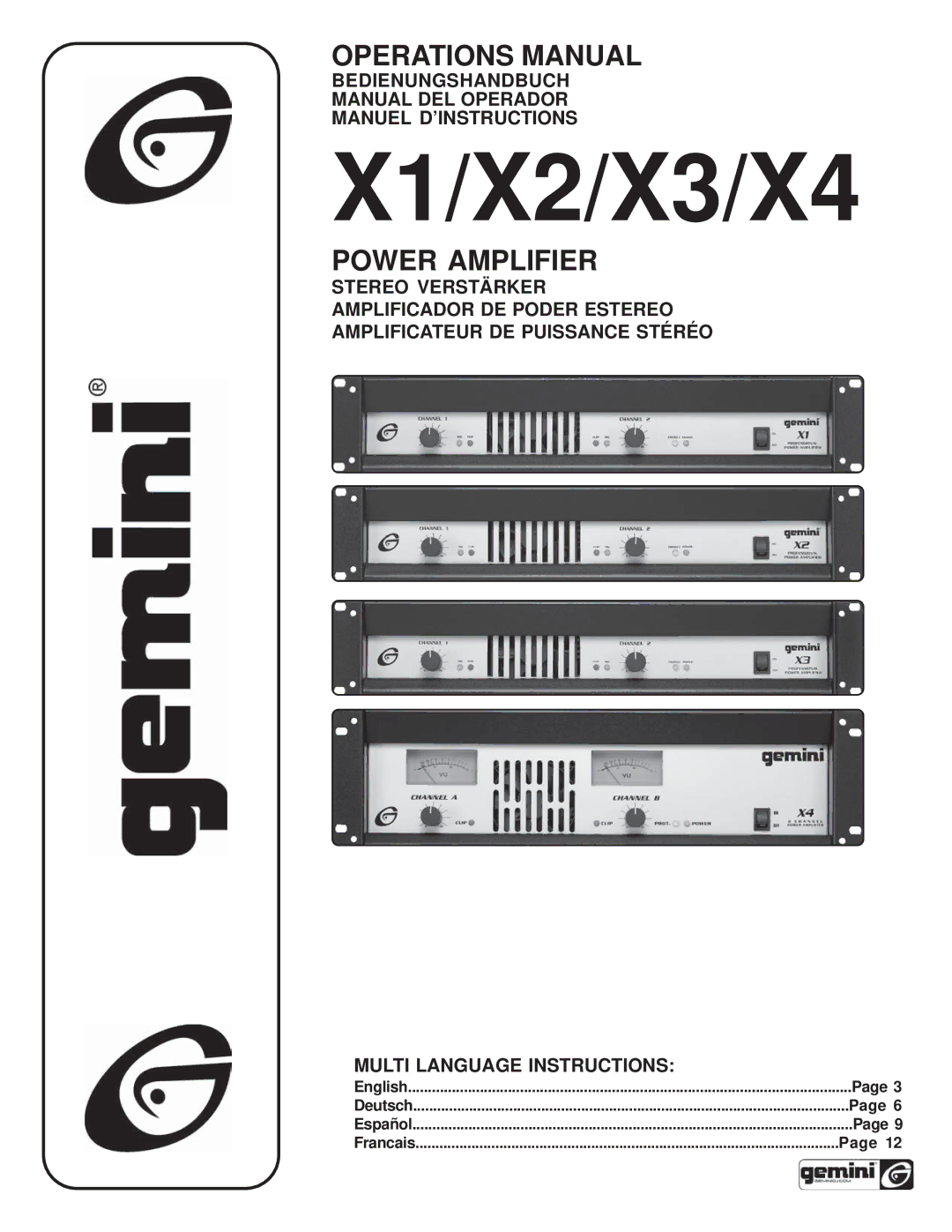 Gemini Power Amplifier manual X1/X2/X3/X4 