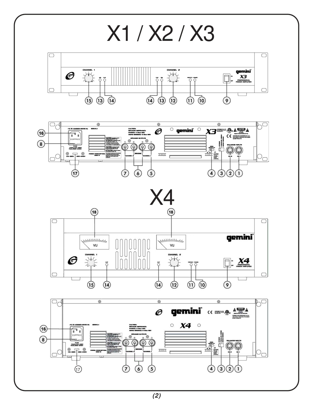 Gemini X3, X4 manual X1 / X2 