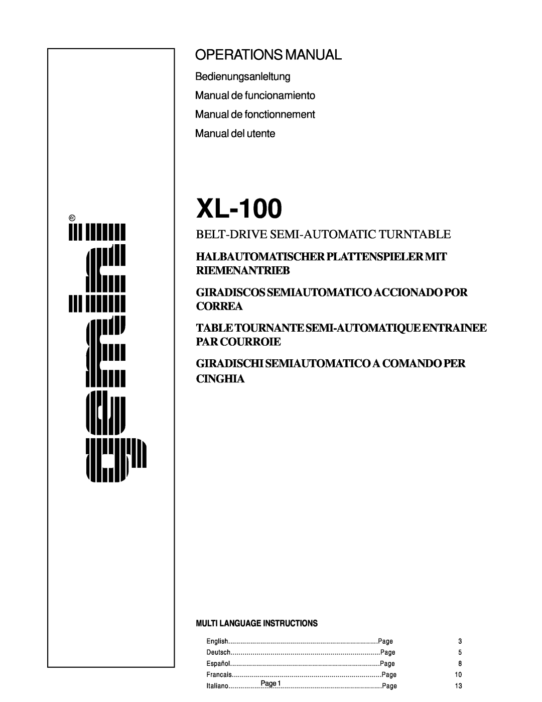 Gemini XL-100 manual Giradiscos Semiautomatico Accionado Por Correa, Giradischi Semiautomatico A Comando Per Cinghia 