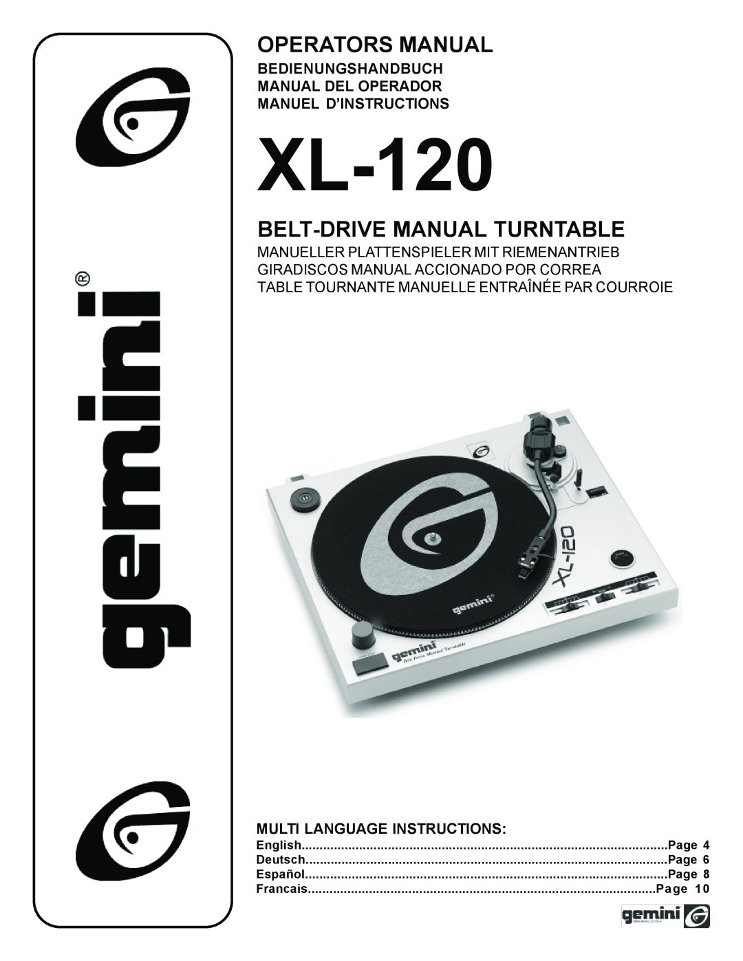 Gemini XL-120 manual Bedienungshandbuch Manual Del Operador, Manuel D’Instructions, Multi Language Instructions, Page 