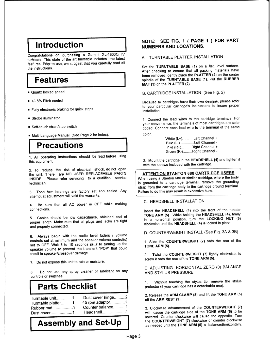 Gemini XL-1800Q IV manual 