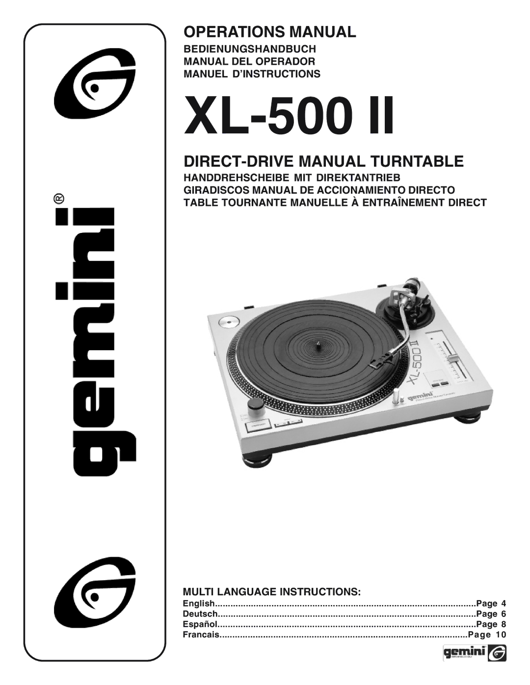 Gemini XL-500II manual 