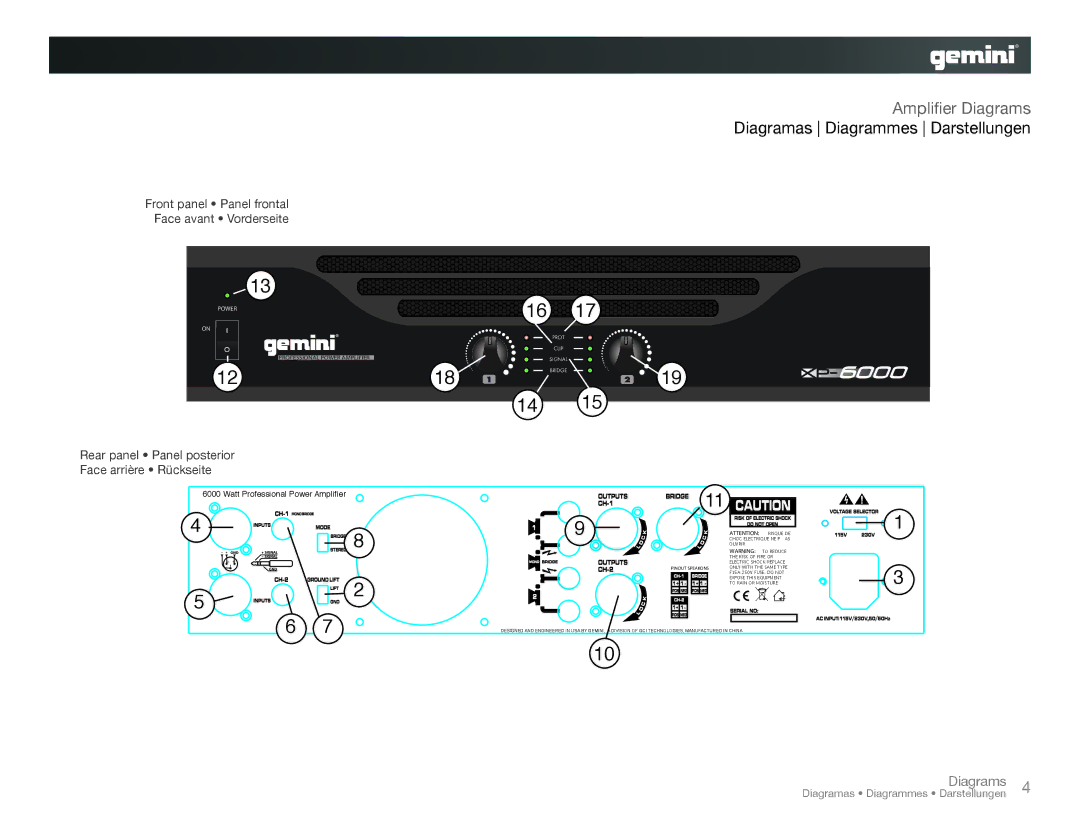 Gemini XP-3000, XP-6000 instruction manual Amplifier Diagrams 