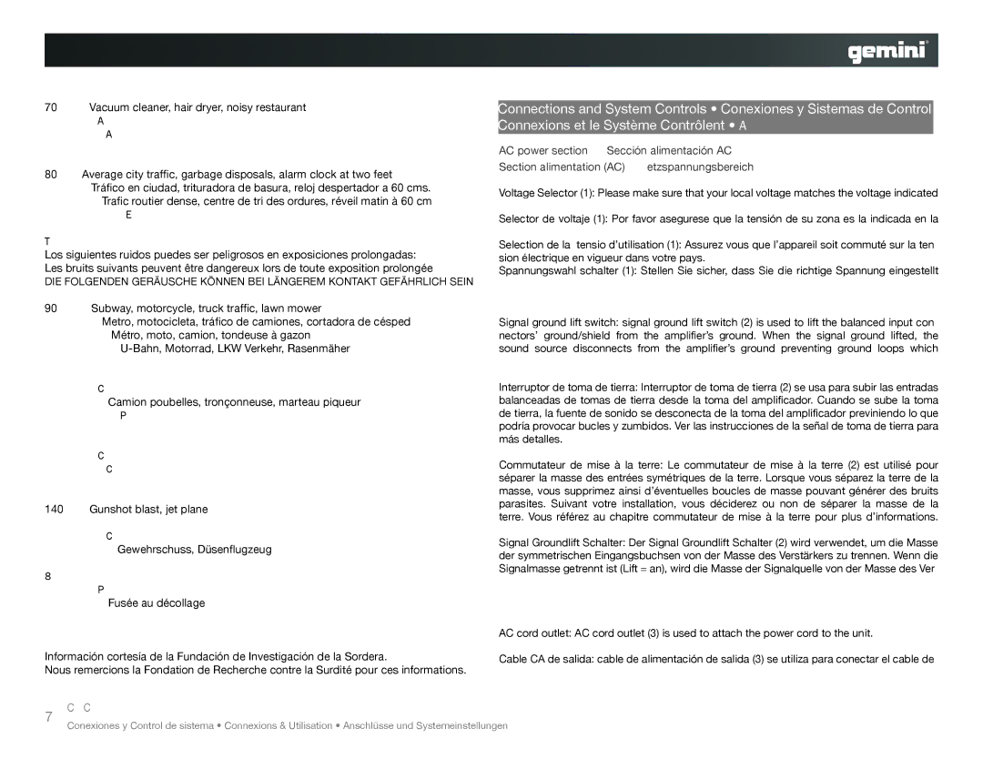 Gemini XP-6000, XP-3000 instruction manual Connections and System Control, Vacuum cleaner, hair dryer, noisy restaurant 