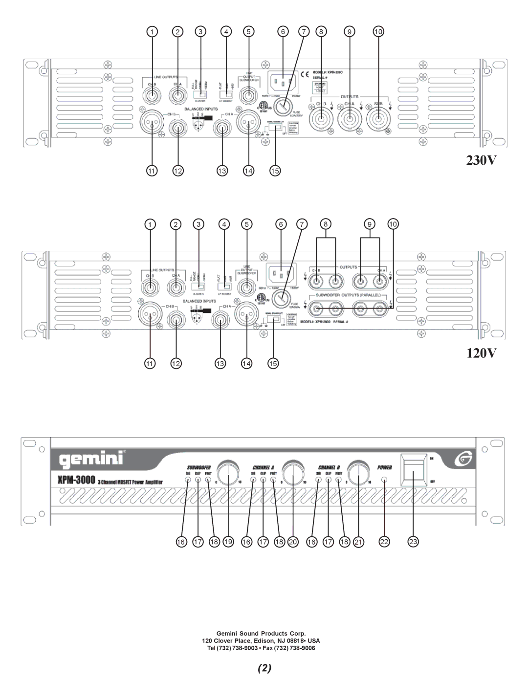 Gemini XPM-3000 manual 230V 120V 