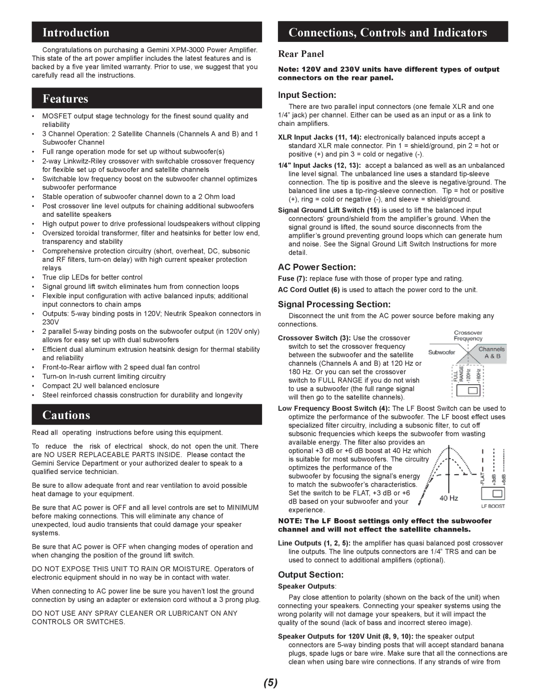 Gemini XPM-3000 manual Introduction, Connections, Controls and Indicators, Features 