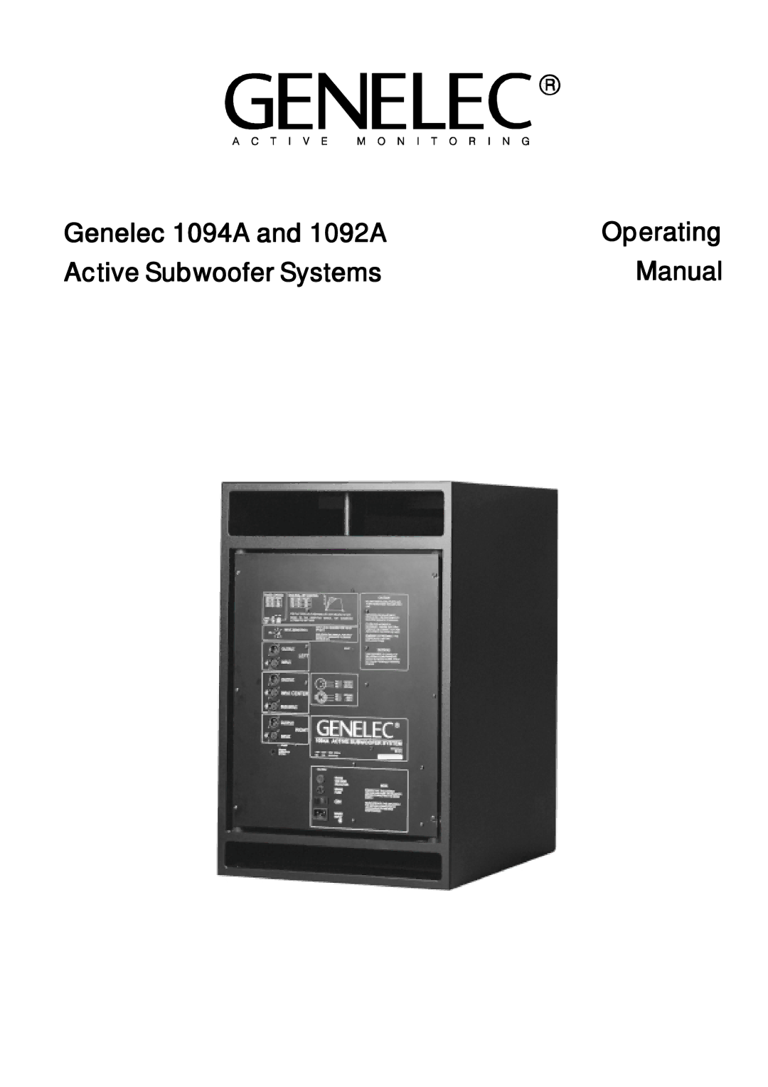 Genelec manual Genelec 1094A and 1092A 