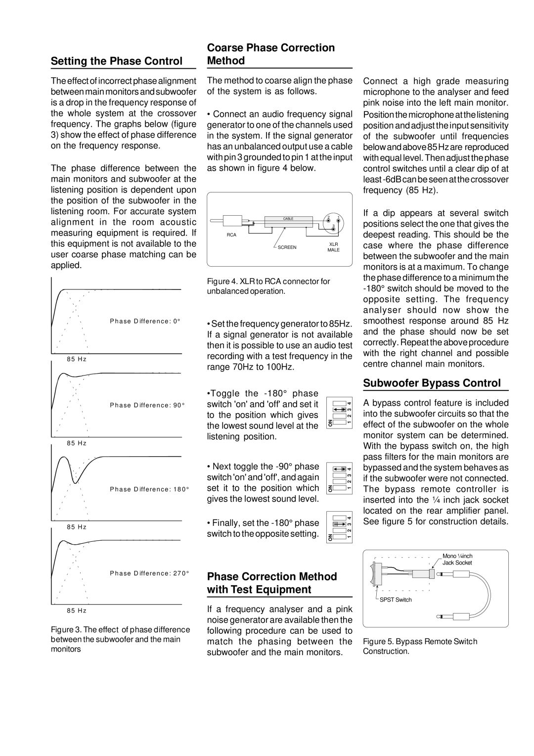 Genelec 1094A, 1092A manual Setting the Phase Control, Coarse Phase Correction Method, Subwoofer Bypass Control 