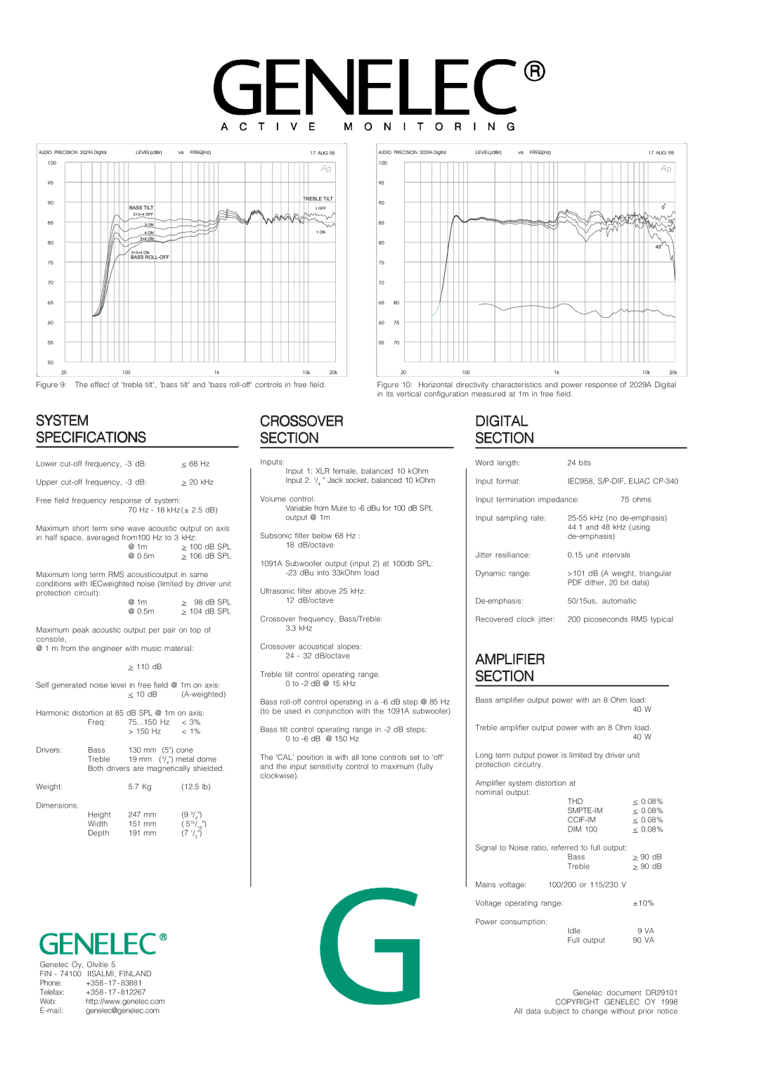 Genelec 2029A manual System Specifications 