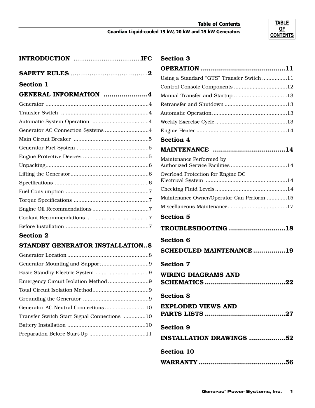 Generac 004474-1, 004188-1, 004475-1, 004371-2, 004370-2, 004189-1 owner manual Introduction IFC Safety Rules 