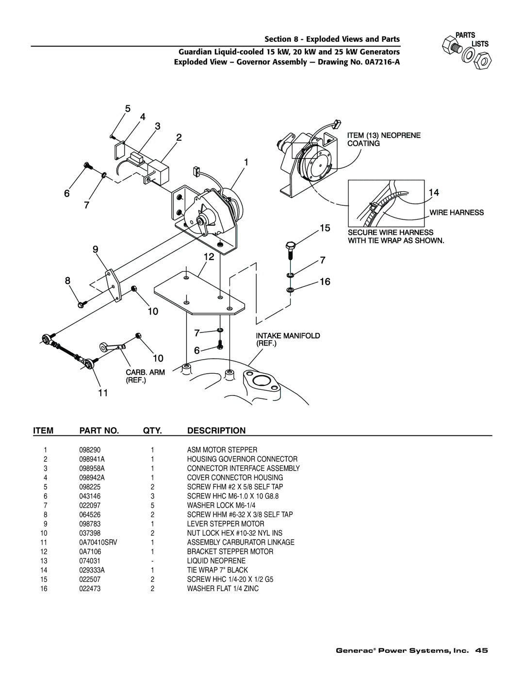 Generac 004189-1 ASM Motor Stepper, Housing Governor Connector, Connector Interface Assembly, Cover Connector Housing 