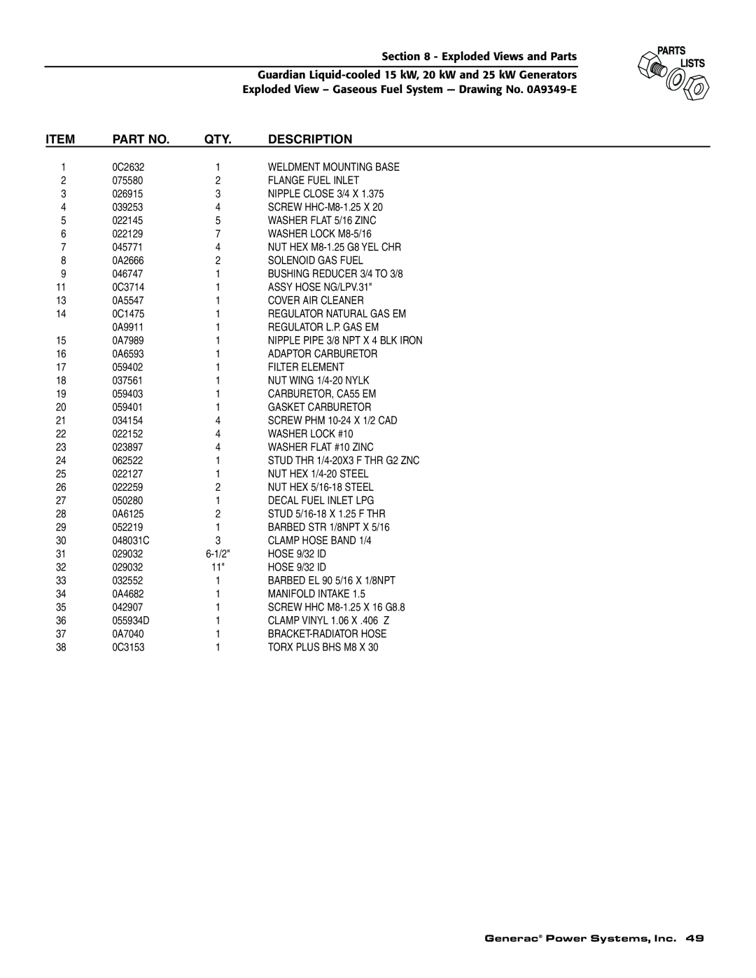 Generac 004474-1 Weldment Mounting Base, Flange Fuel Inlet, Solenoid GAS Fuel, Bushing Reducer 3/4 to 3/8, Filter Element 