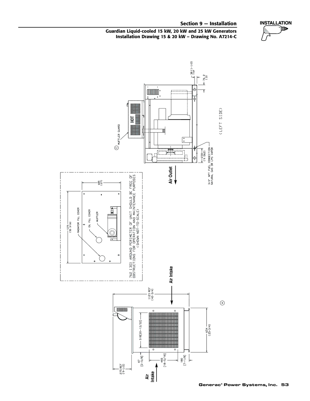 Generac 004475-1, 004188-1, 004371-2, 004474-1, 004370-2, 004189-1 owner manual Air Outlet Air Intake 