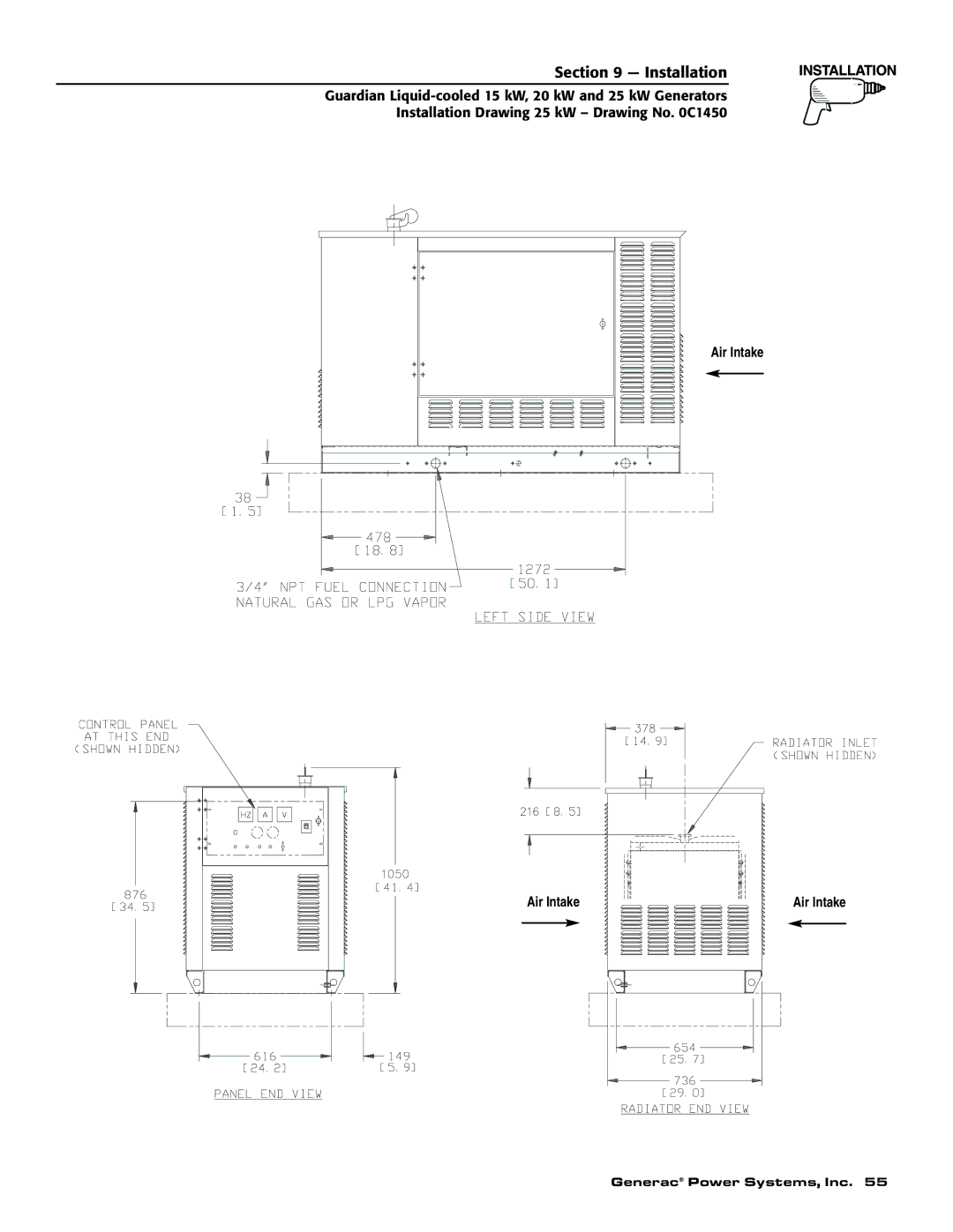 Generac 004474-1, 004188-1, 004475-1, 004371-2, 004370-2, 004189-1 owner manual Air Intake 