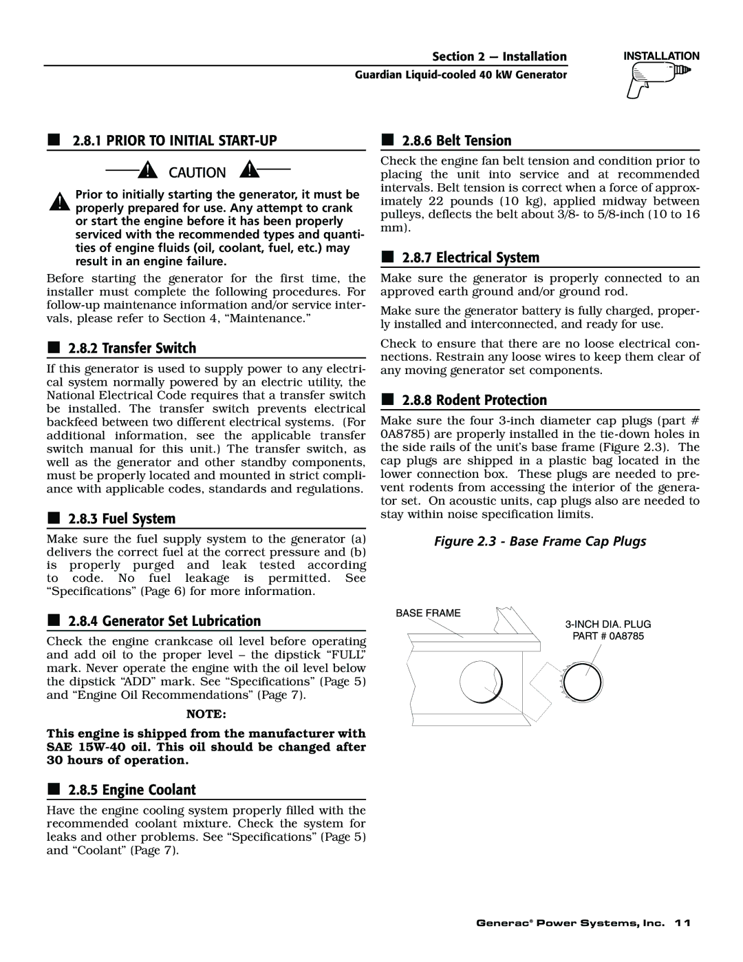 Generac 004626-1, 004373-2, 004373-2, 004626-1 owner manual Prior to Initial START-UP 