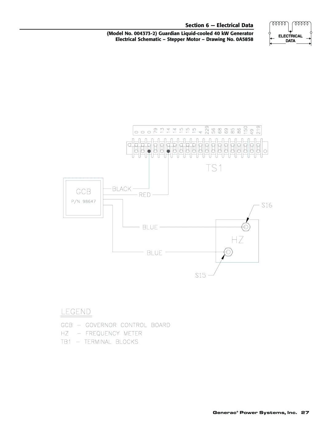 Generac 004626-1, 004373-2, 004373-2, 004626-1 owner manual Electrical Data 