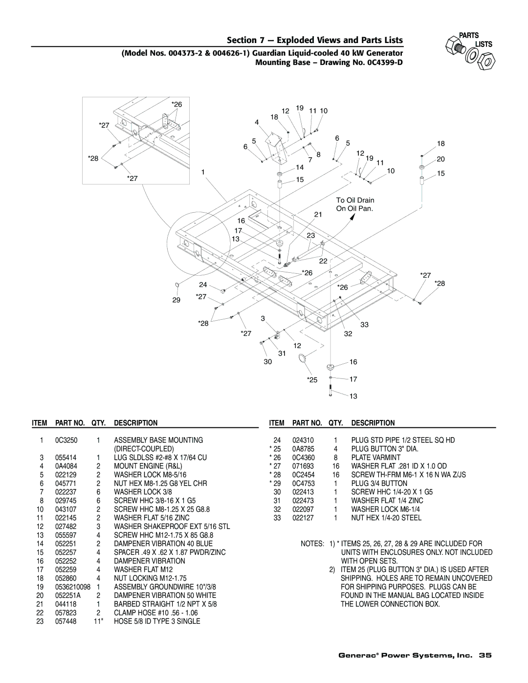 Generac 004626-1, 004373-2, 004373-2, 004626-1 owner manual QTY Description 