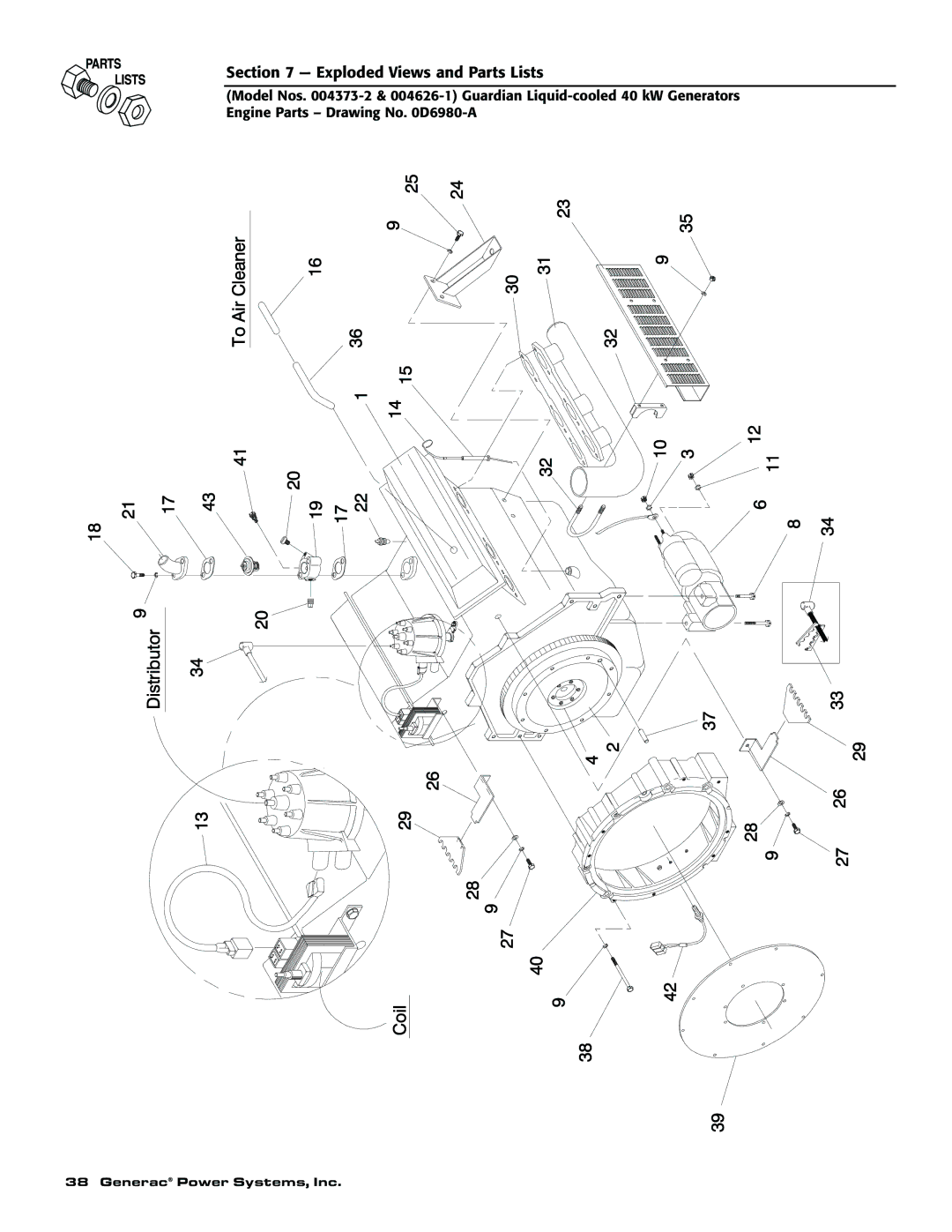 Generac 004373-2, 004626-1, 004626-1, 004373-2 owner manual Exploded Views and Parts Lists 