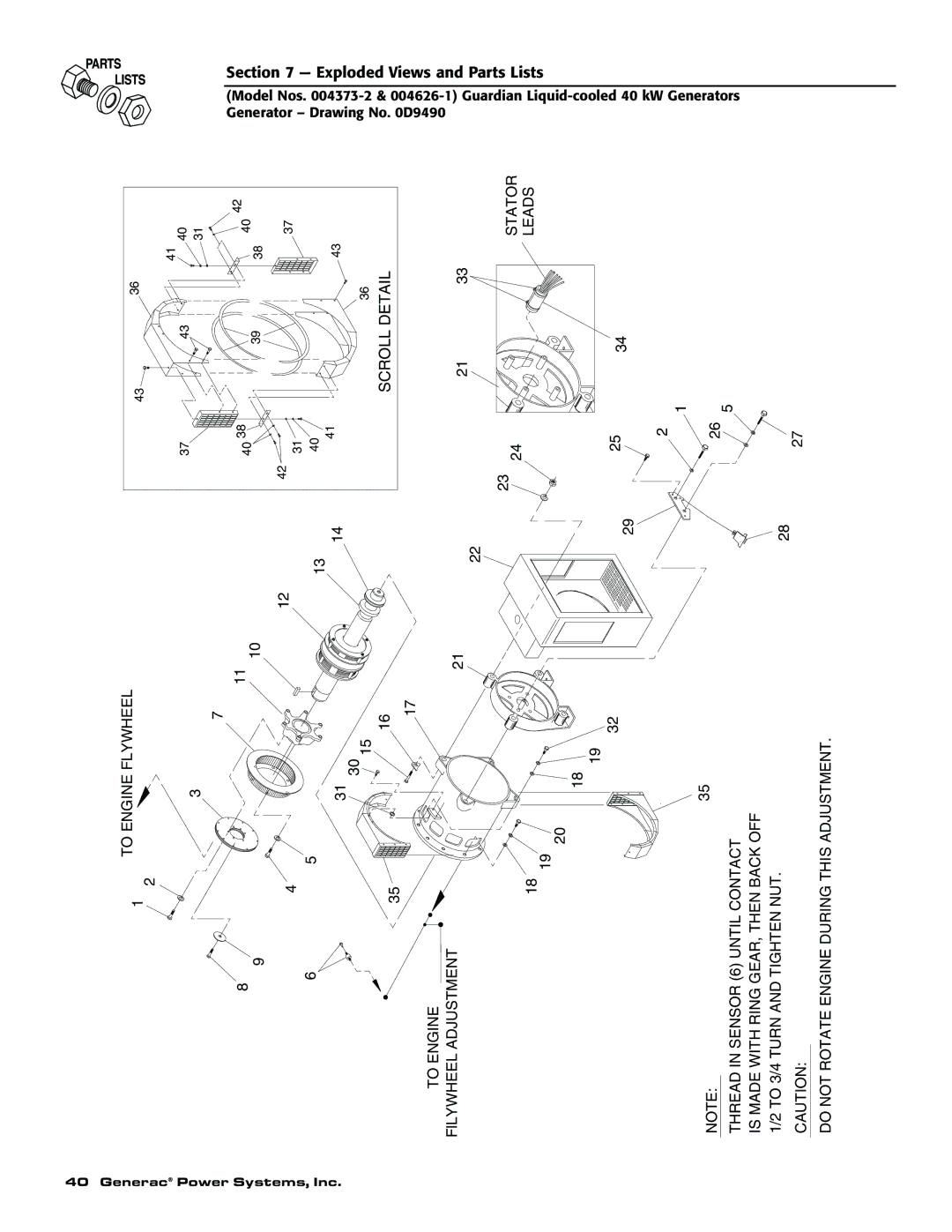 Generac 004373-2, 004626-1, 004626-1, 004373-2 owner manual Stator Leads Scrolldetail To Engine Flywheel 