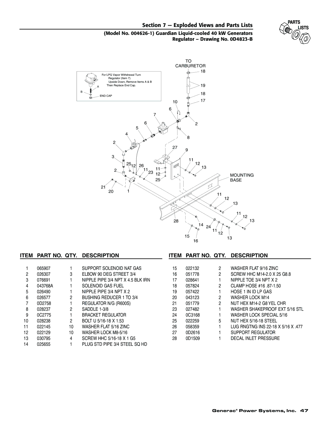 Generac 004626-1, 004373-2, 004373-2, 004626-1 owner manual Support Solenoid NAT GAS 