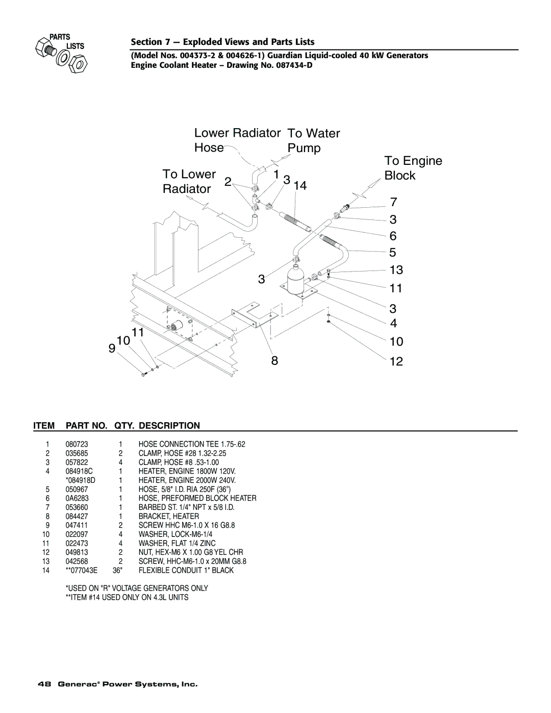 Generac 004373-2, 004626-1, 004626-1, 004373-2 owner manual QTY. Description 