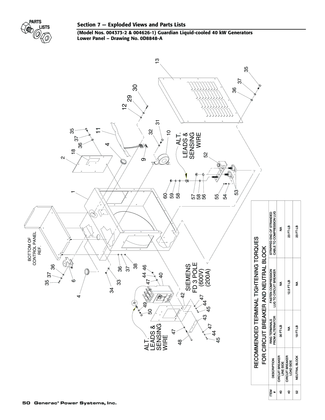Generac 004373-2, 004626-1, 004626-1, 004373-2 owner manual ALT Leads Sensing Wire Siemens FD 3 Pole 