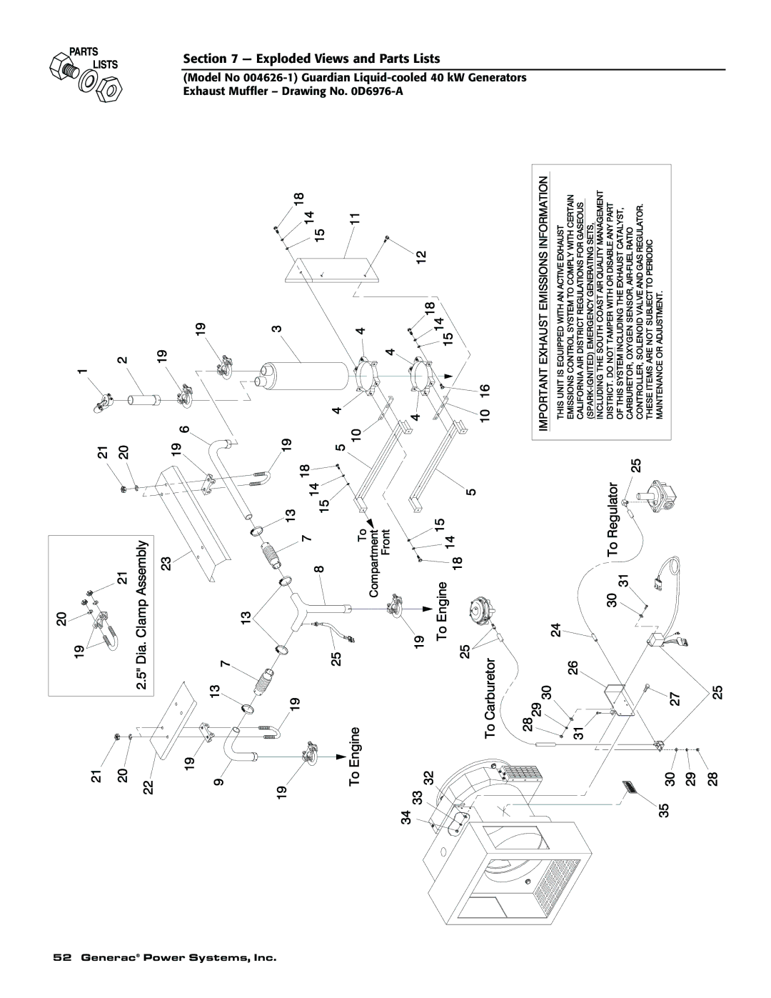 Generac 004373-2, 004626-1, 004626-1, 004373-2 owner manual Exploded Views and Parts Lists 