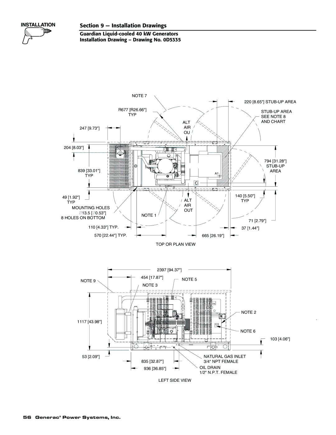 Generac 004373-2, 004626-1, 004626-1, 004373-2 owner manual Installation Drawings 