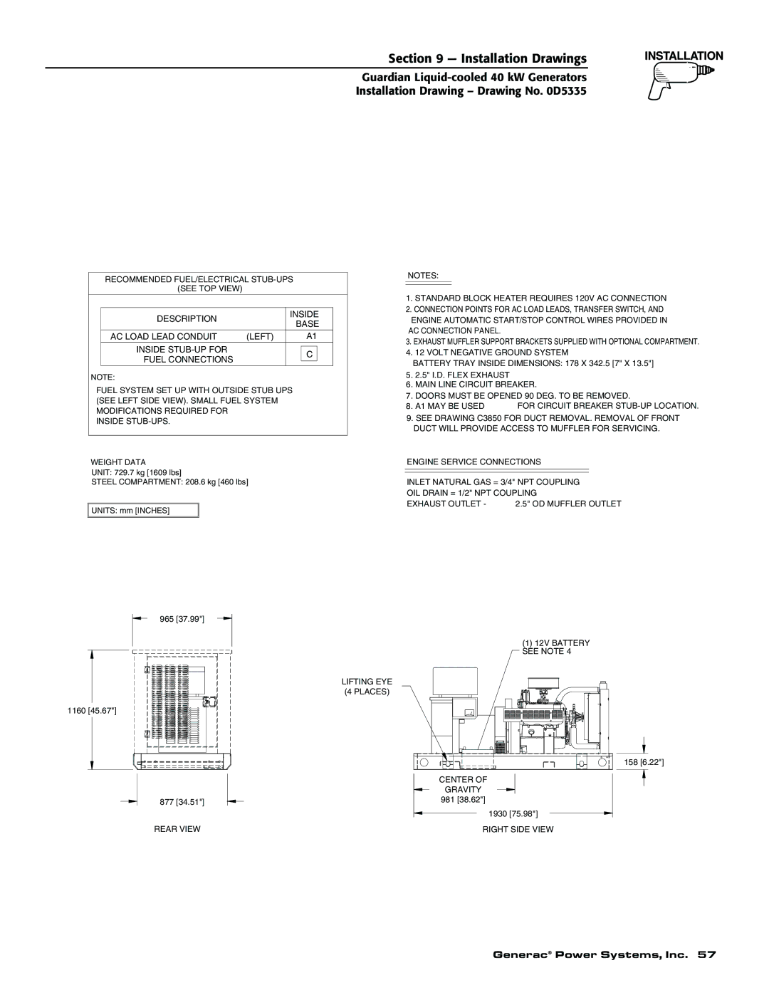 Generac 004626-1, 004373-2, 004373-2, 004626-1 owner manual 12V Battery see Note Lifting EYE Places 