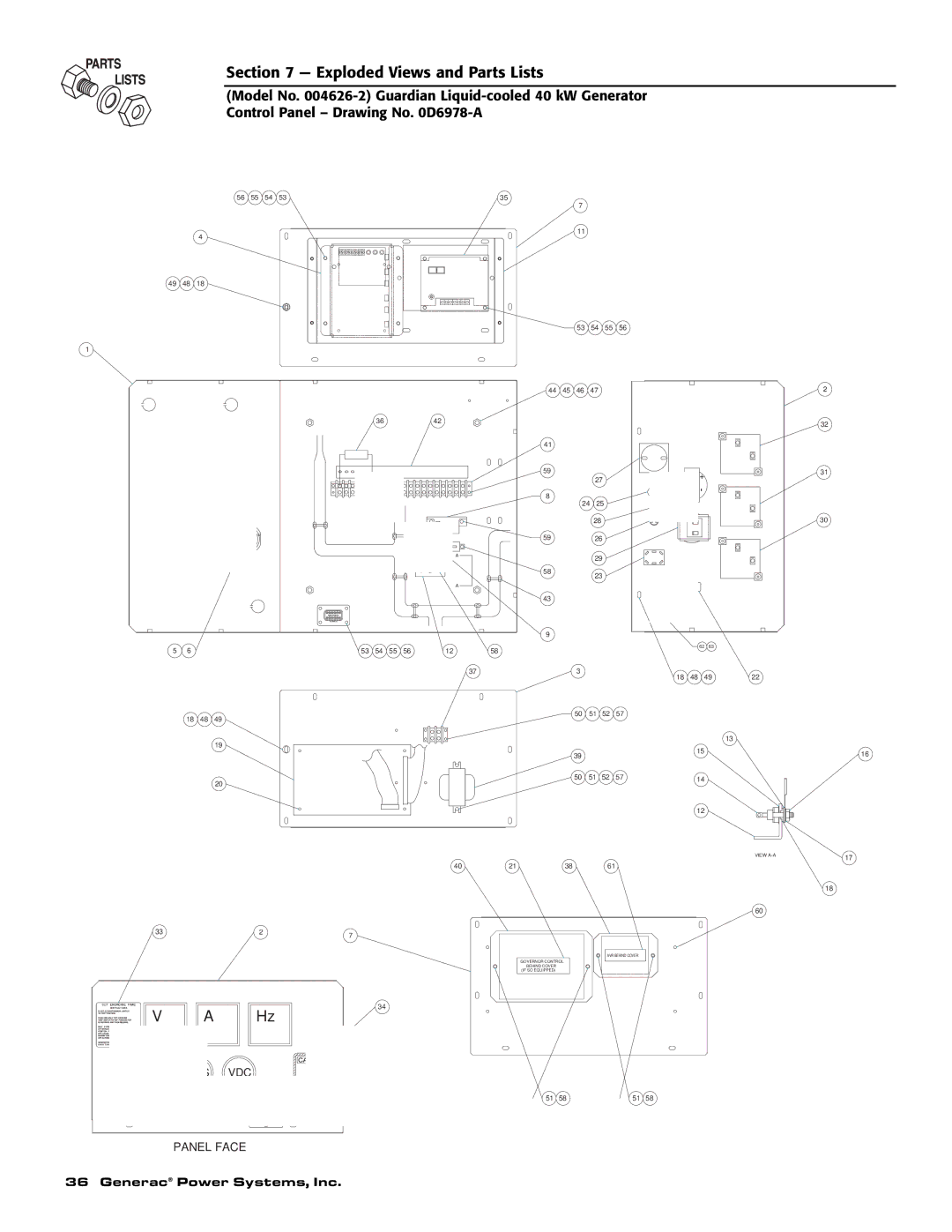 Generac 004373-3 , 004626-2, 004373-3, 004626-2 owner manual VDC Panel Face 