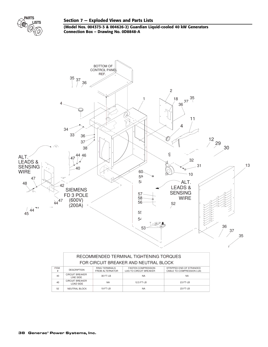 Generac 004373-3 , 004626-2, 004373-3, 004626-2 owner manual ALT Leads Sensing Wire 