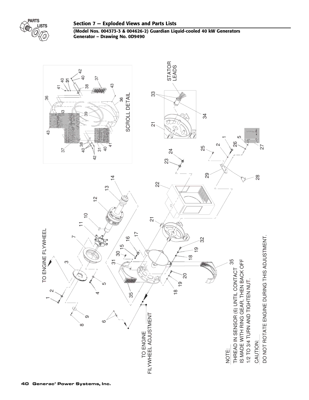 Generac 004373-3 , 004626-2, 004373-3, 004626-2 owner manual Flywheel Engine Stator Leads Detail Scroll 