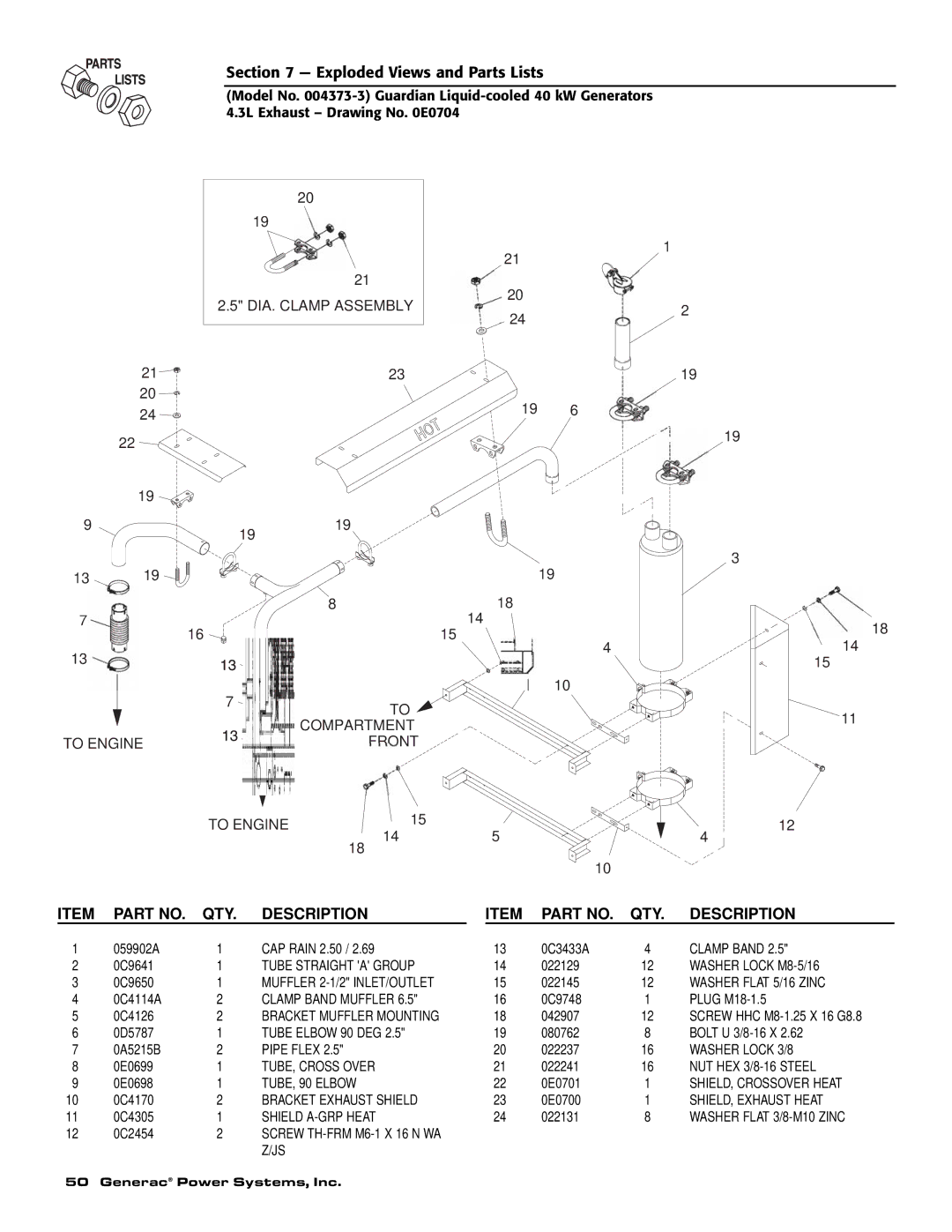 Generac 004373-3 , 004626-2, 004373-3, 004626-2 owner manual DIA. Clamp ASSEMBLY2 Compartment 