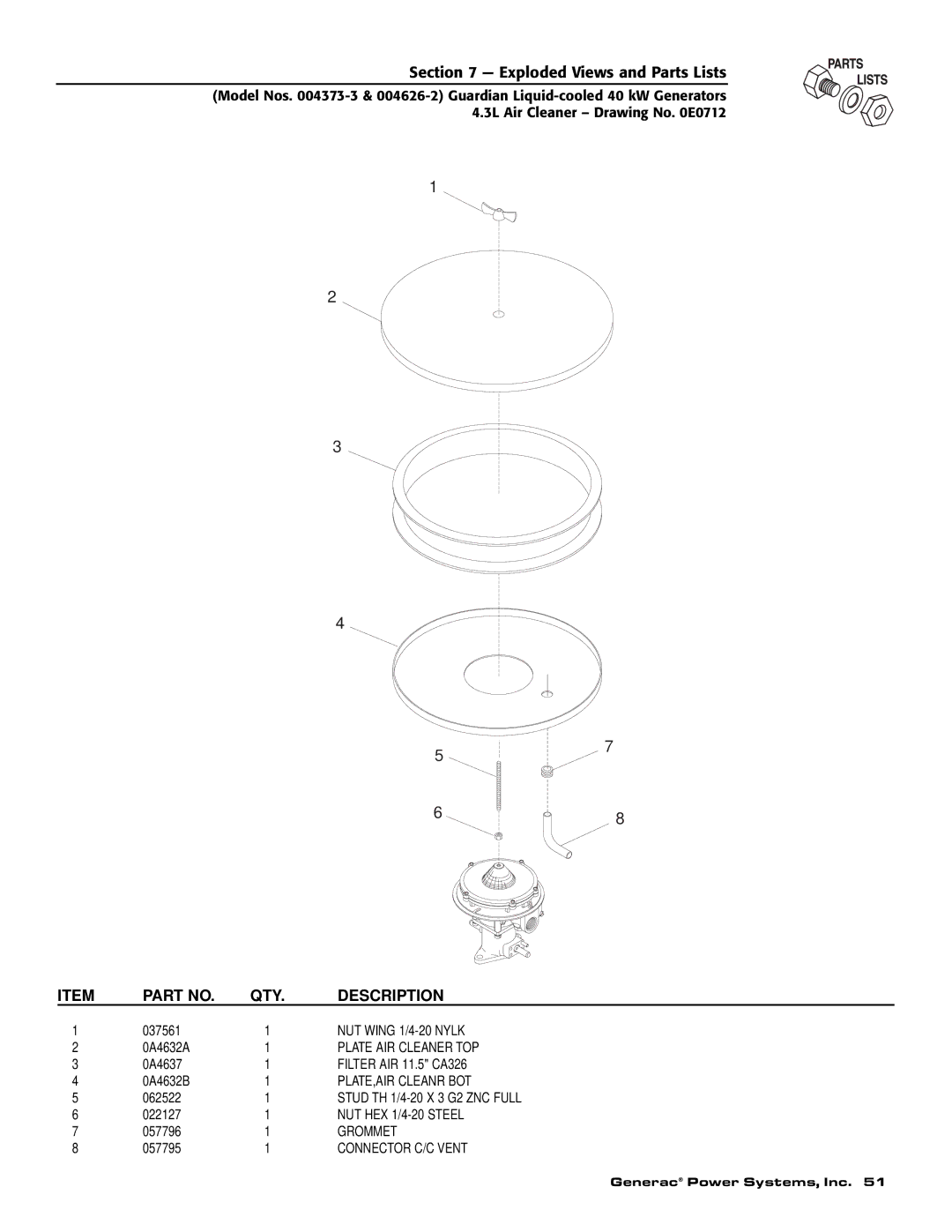 Generac 004373-3, 004626-2, 004373-3 , 004626-2 owner manual NUT Wing 1/4-20 Nylk 