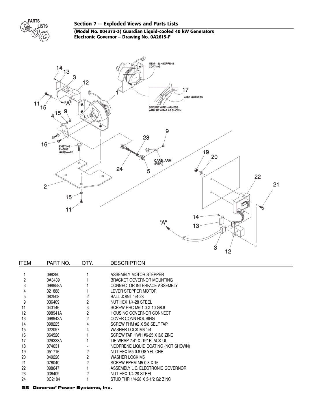 Generac 004373-3 , 004626-2, 004373-3, 004626-2 owner manual Assembly Motor Stepper 